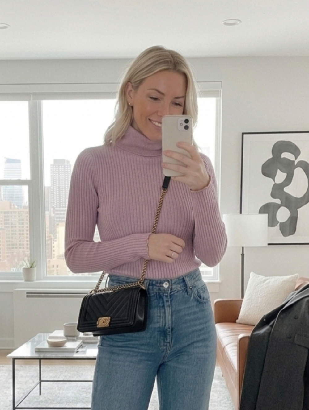 Lilac Ribbed Turtleneck Sweater